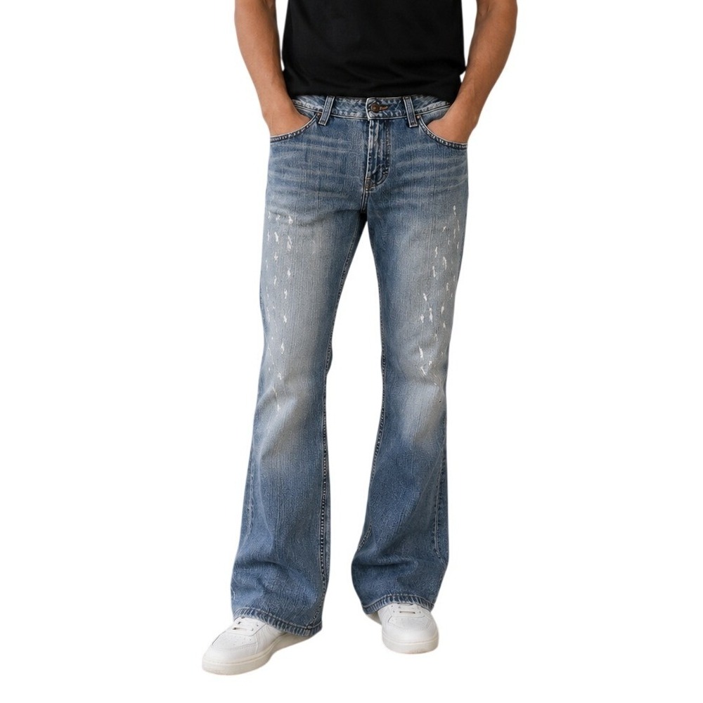 BKE Blue Distressed‎ Medium Wash Flare Denim Jeans Men's 33x35.5